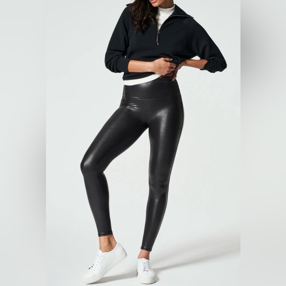 SPANX Black Faux Leather Leggings - Size M